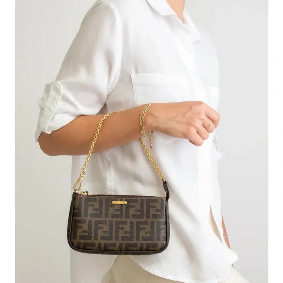 Authentic Fendi Chain Pochette Zucca Coated Canvas - Picture 3 of 12